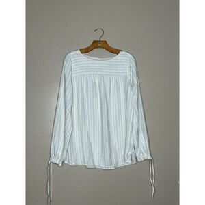 Loft White & Black Striped Long Sleeve Peasant Blouse Size M‎